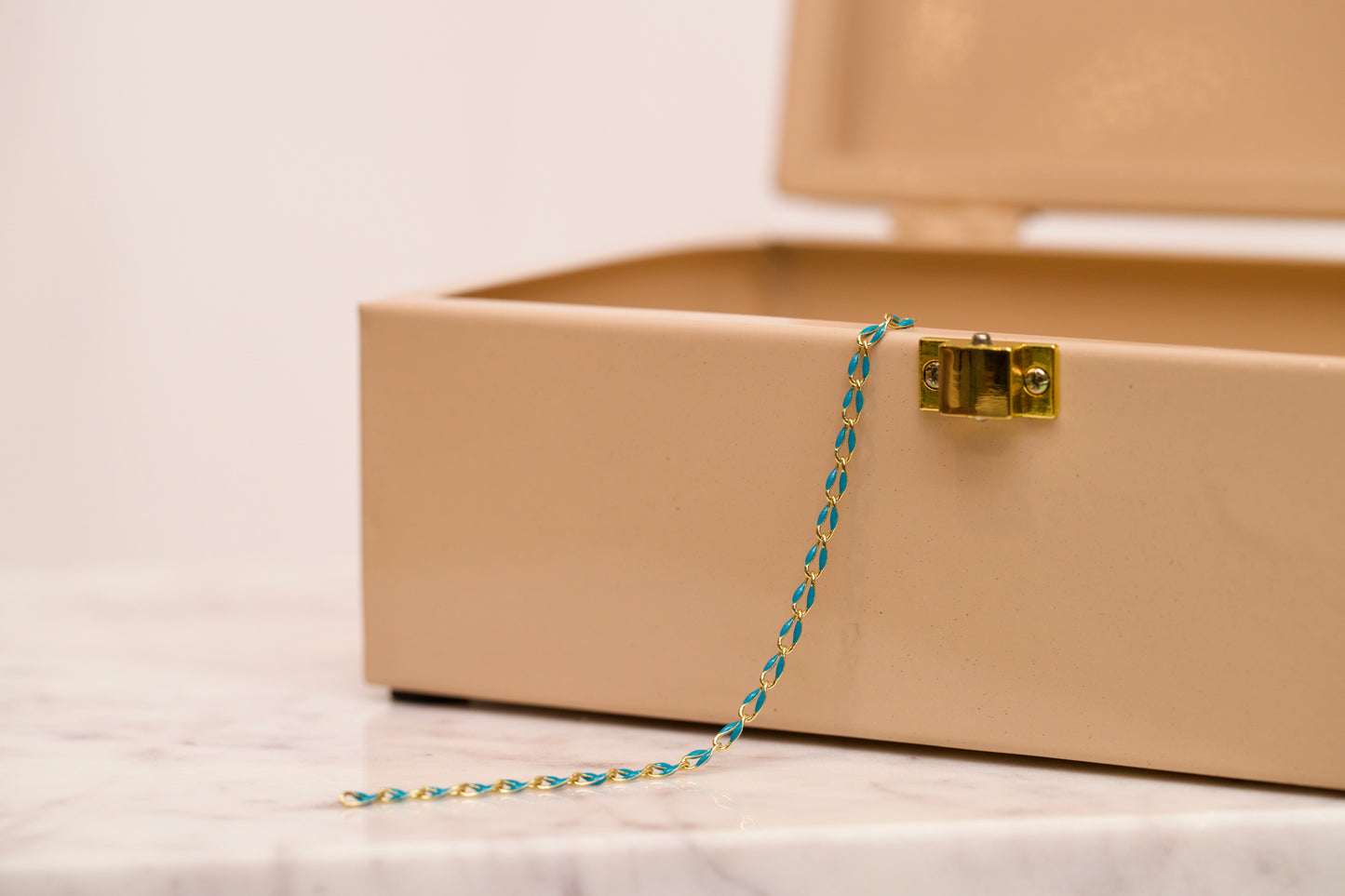 Gold Enamel Chain in Teal Bracelet