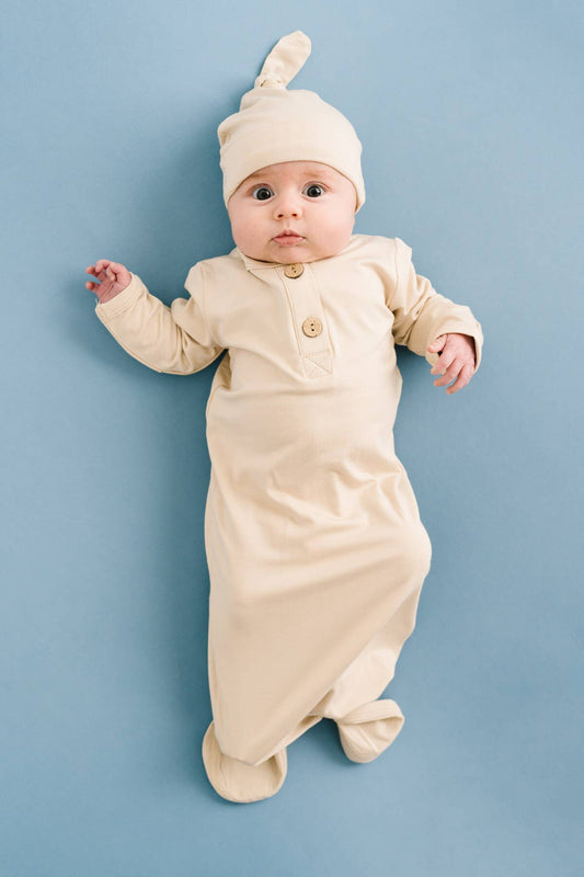 Little One Shop - Cream Bamboo Sleep Gown Set: 0-3M