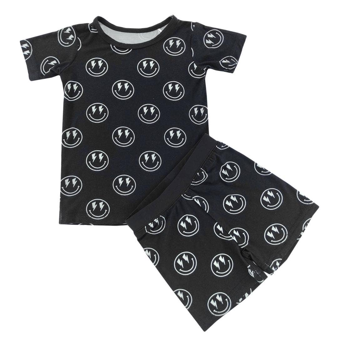 Little One Shop - Onyx Lightning Smiley Bamboo Shorts Set